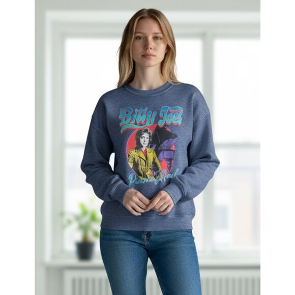 Billy Joel "Piano Man" Dropped Shoulder Fleece Graphic Sweatshirt Blue Large NWT - Picture 3 of 10